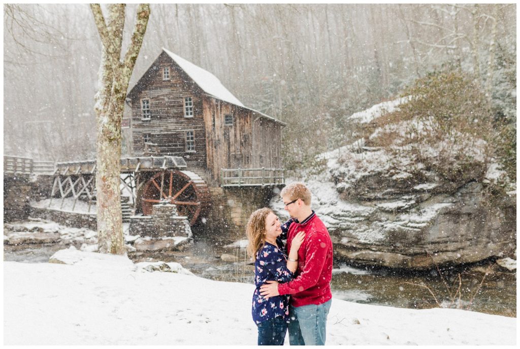 Emily and Steve's snowy engagement session at Babcock State Park, WV in January of 2020.