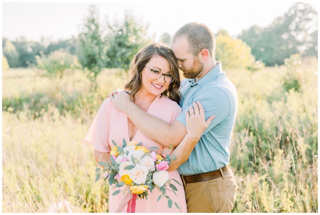 Chelsey is a wedding photographer as well so she knew how to pair pastels just right to create bright, happy portraits for their anniversary session in Charleston, WV. give you that bright and airy feel in portraits.. choose colors so that you don't look too matchy, matchy! 