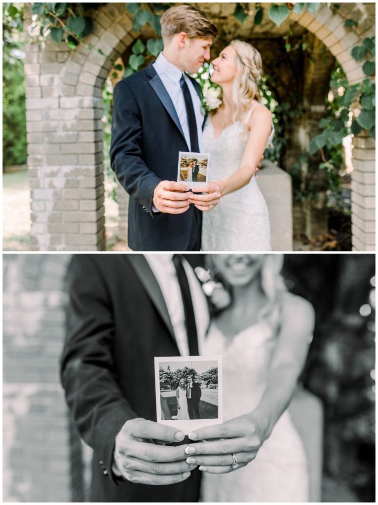 Bride and Groom share their first print together in form of a polaroid. The wedding ceremony was held at The Venetian Estate, formerly known as Maylon House, in Milton, WV