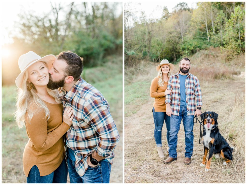 KBP Couple, Morgan and Colton brought their pup, Miller for this photography session in Barboursville, WV. Morgan's accessory game is on point, even matching her fur baby (without being too matchy!). Large plaid prints also photograph much better than the smaller plaid prints. This KBP family got an A+ with outfit coordination! 