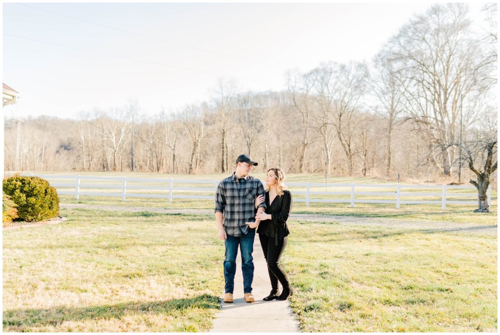 A recently engaged couple poses for their engagement pictures taken by Kara Blakeman Photography in Huntington, WV.