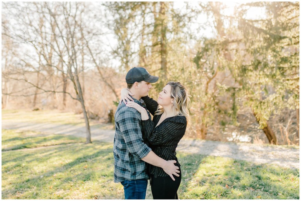 A recently engaged couple poses for their engagement pictures before their wedding in the fall at Briar Patch Barn. Photos were taken by Kara Blakeman Photography in Huntington, WV.