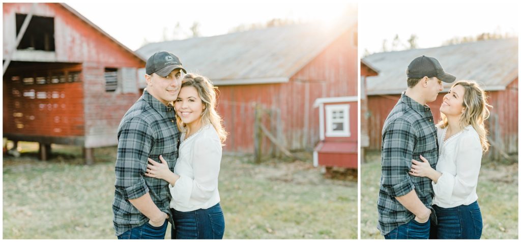 A recently engaged couple poses for their engagement pictures before their wedding in the fall at Briar Patch Barn. Photos were taken by Kara Blakeman Photography in Huntington, WV.