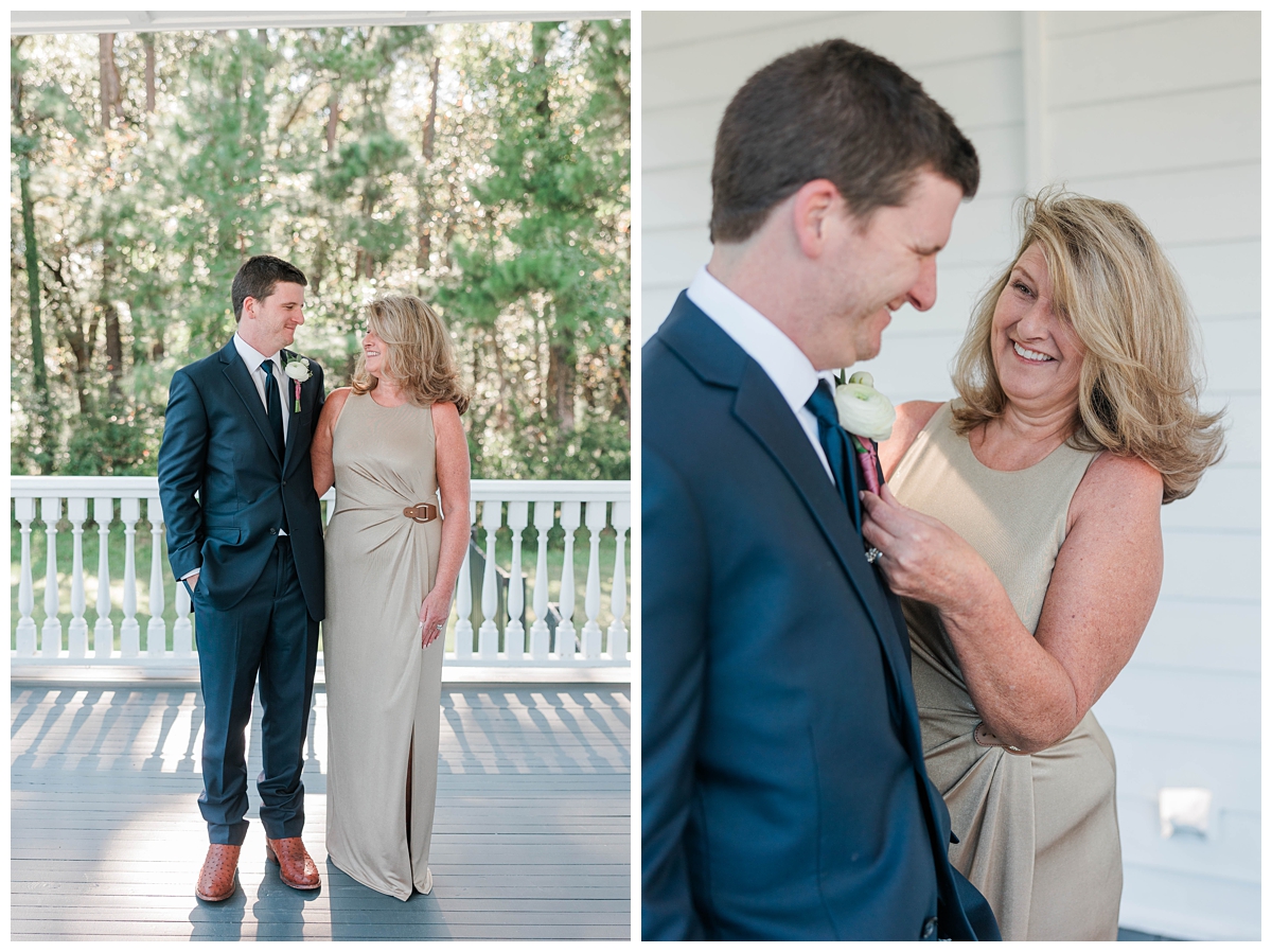 Mother of the groom share a moment before the wedding ceremony at Old Wide Awake outside Charleston, SC