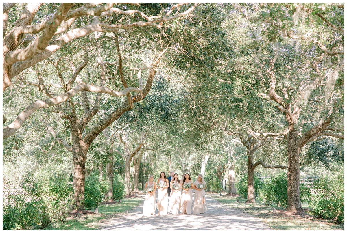Bridesmaid entrance for wedding ceremony at Old Wide Awake outside Charleston, SC