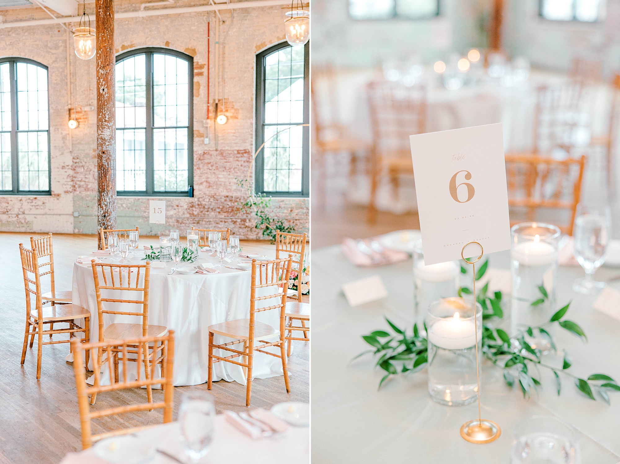 wedding reception inside The Cedar Room with gold and green details 