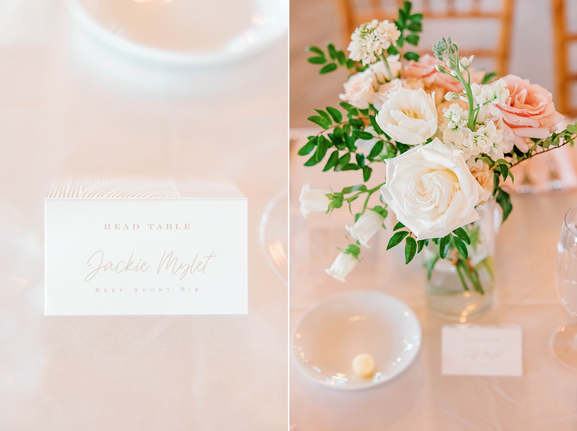 wedding reception place cards with gold script 