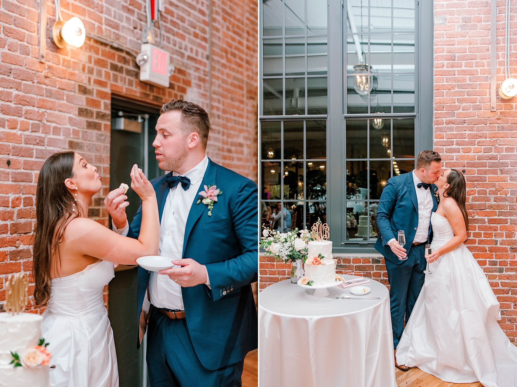 newlyweds feed each other cake during The Cedar Room reception 