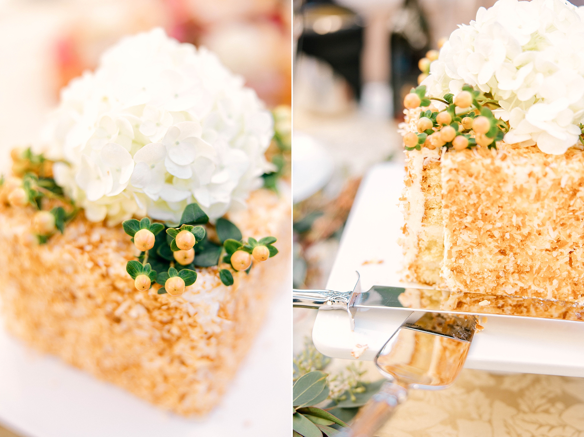 small wedding cake with nuts on outside 