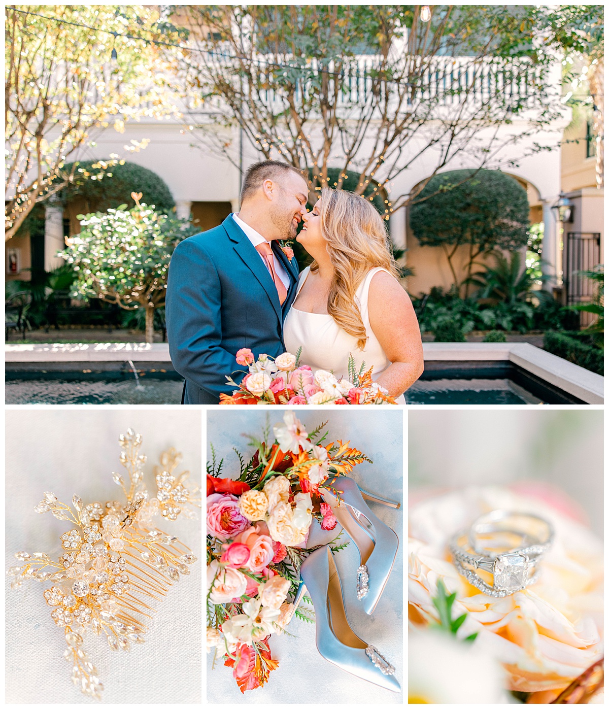 Intimate Planter's Inn wedding with courtyard ceremony and bright florals