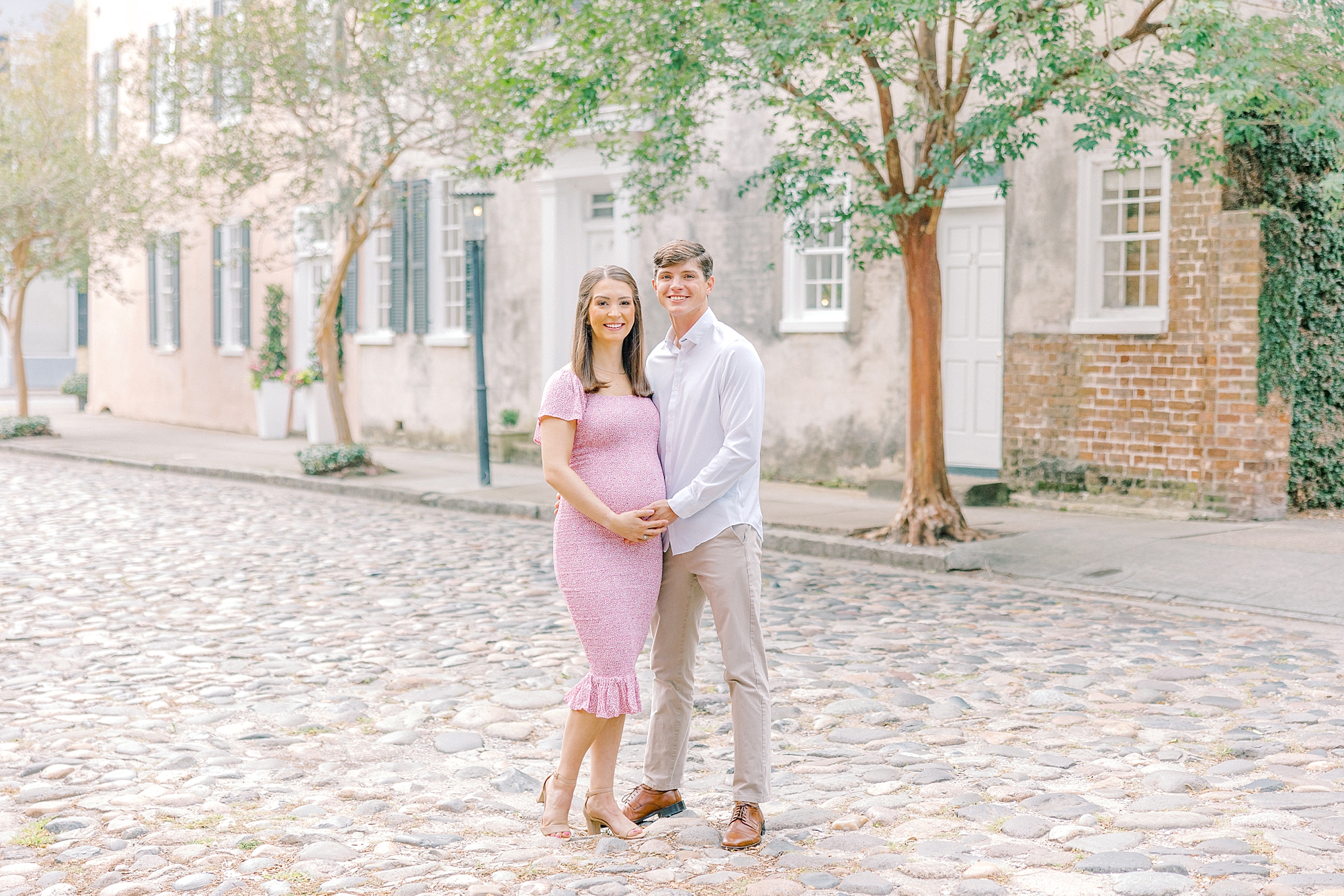Maternity Portraits in the French Quarter and Rainbow Row for young couple with Kara Blakeman Photography, SC family photographer